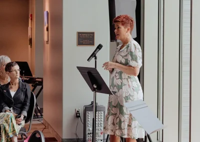 Sarah McLean gives a speech at a luncheon