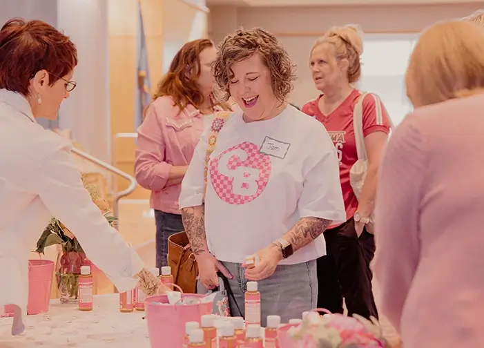 A woman at an Expo booth